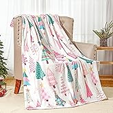 FuWeave 50 x 60 Inches Pink Christmas Tree Throw Blanket Cute Soft Warm Lightweight Blanket for Sofa Bed Gift Decor