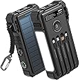 BLAVOR Solar Charger 20000mAh Built-in Cables, 20W Fast Charging Portable Power Bank with USB C, Camping Light, Flashlight, Battery Pack for iPhone 16 15 14 13 12 11, iPad, Samsung, Apple Watch