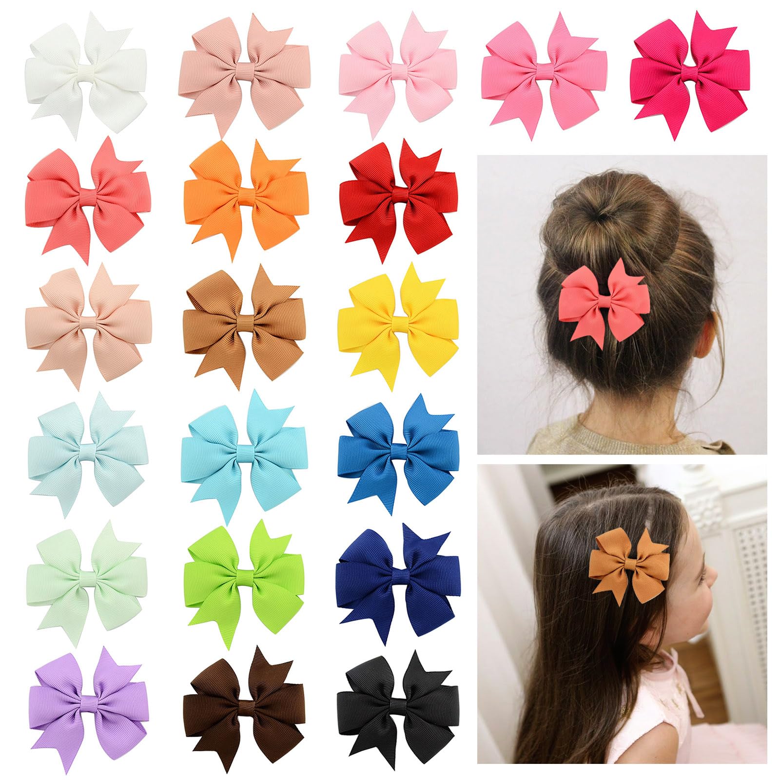 20 Pcs Baby Girls Hair Clips Baby Bows and Clips Craft Bows Ribbon Bows 3 Inch Hair Bow Clips for Toddler Babies Kids Fine Hair (A)