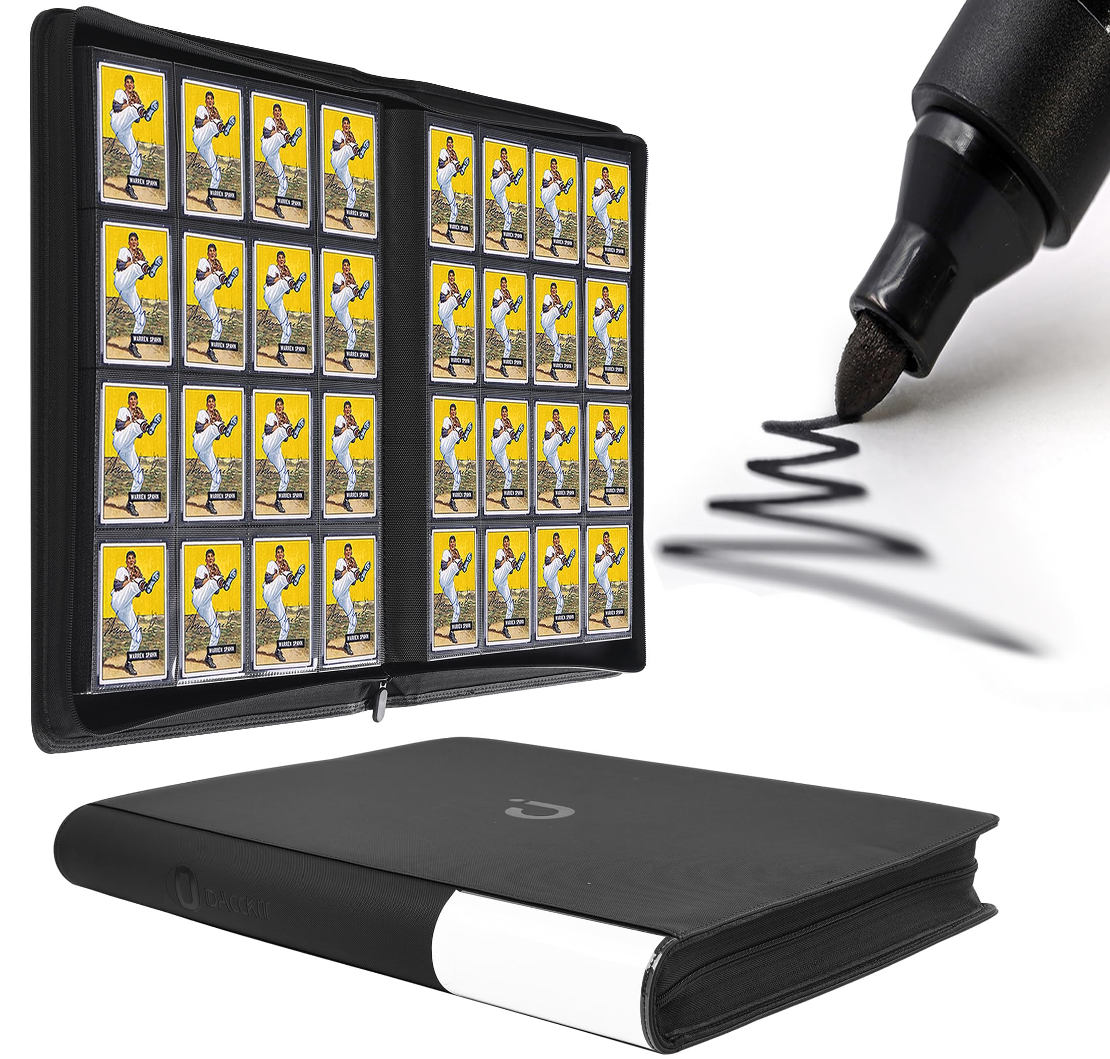 Premium Card Binder 16 Pocket - Fits 1408 Cards, 4x4 Ringless Card Album with Sleeves Compatible with Trading & Sports Cards（Model A，Classic Black）