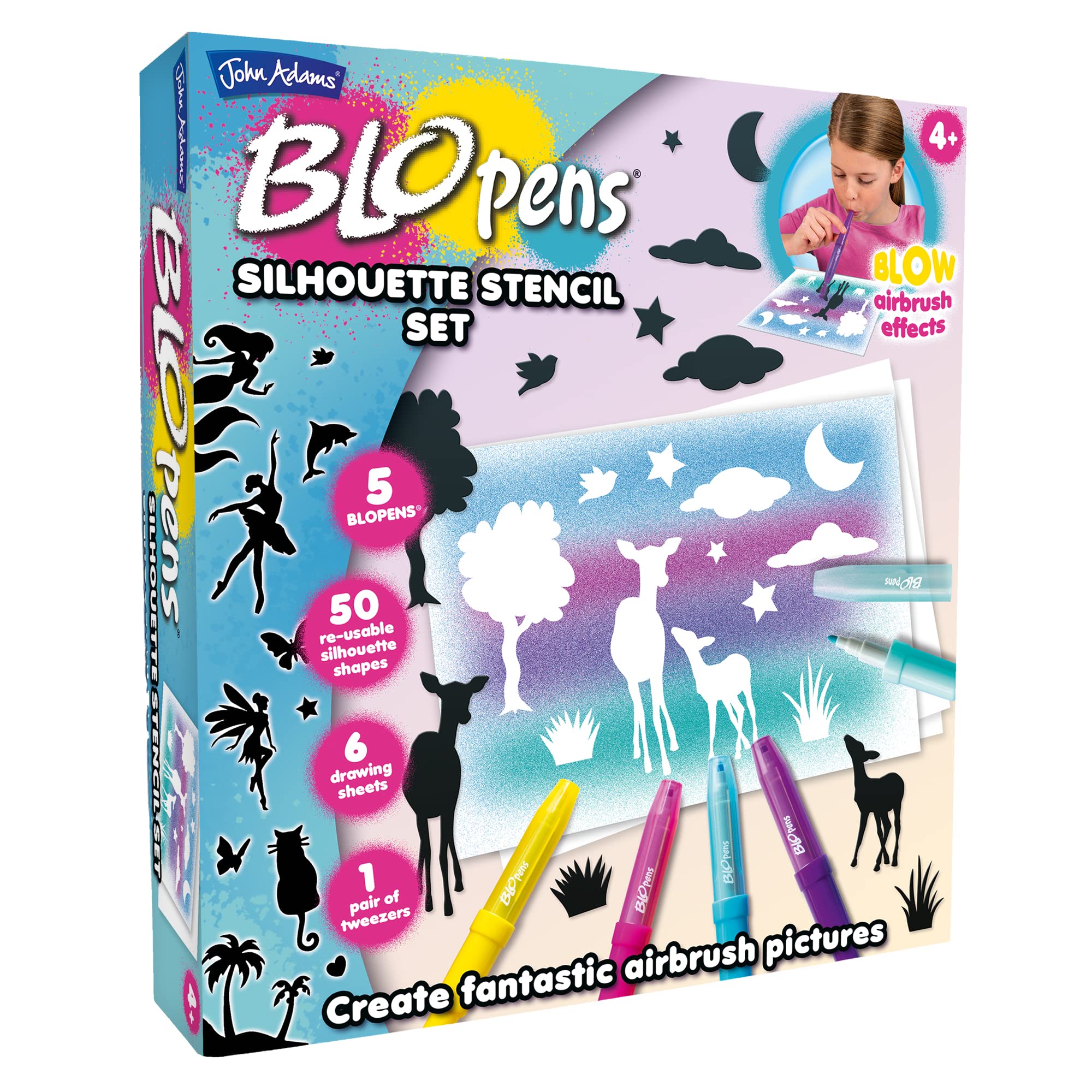 John Adams | BLOPENS® Silhouette Stencil Set Activity Set: Create beautiful silhouette drawings with amazing airbrush effects! | Arts & crafts | Ages 4+