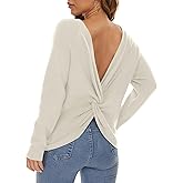 LILBETTER Women's Long Sleeve Loose Criss Cross Twisted Back Pullover Knit Jumper Sweaters