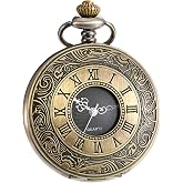 Mudder Vintage Pocket Watch for Men with Chain (Bronze) | Roman Numerals Scale Quartz Pocket for Christmas Graduation Birthday Gifts Fathers Day