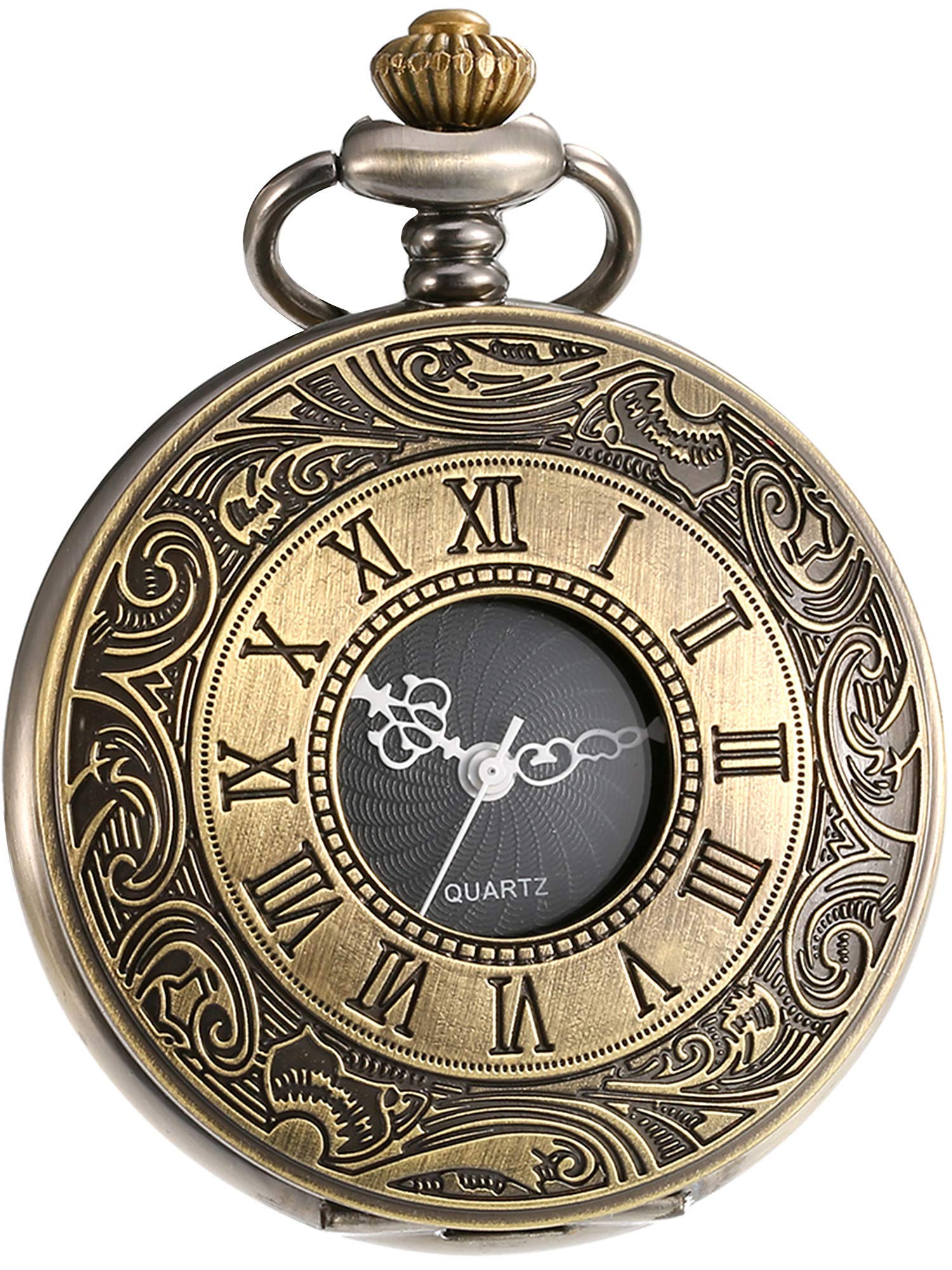 Mudder Vintage Roman Numerals Scale Quartz Pocket Watch with Chain (Bronze)