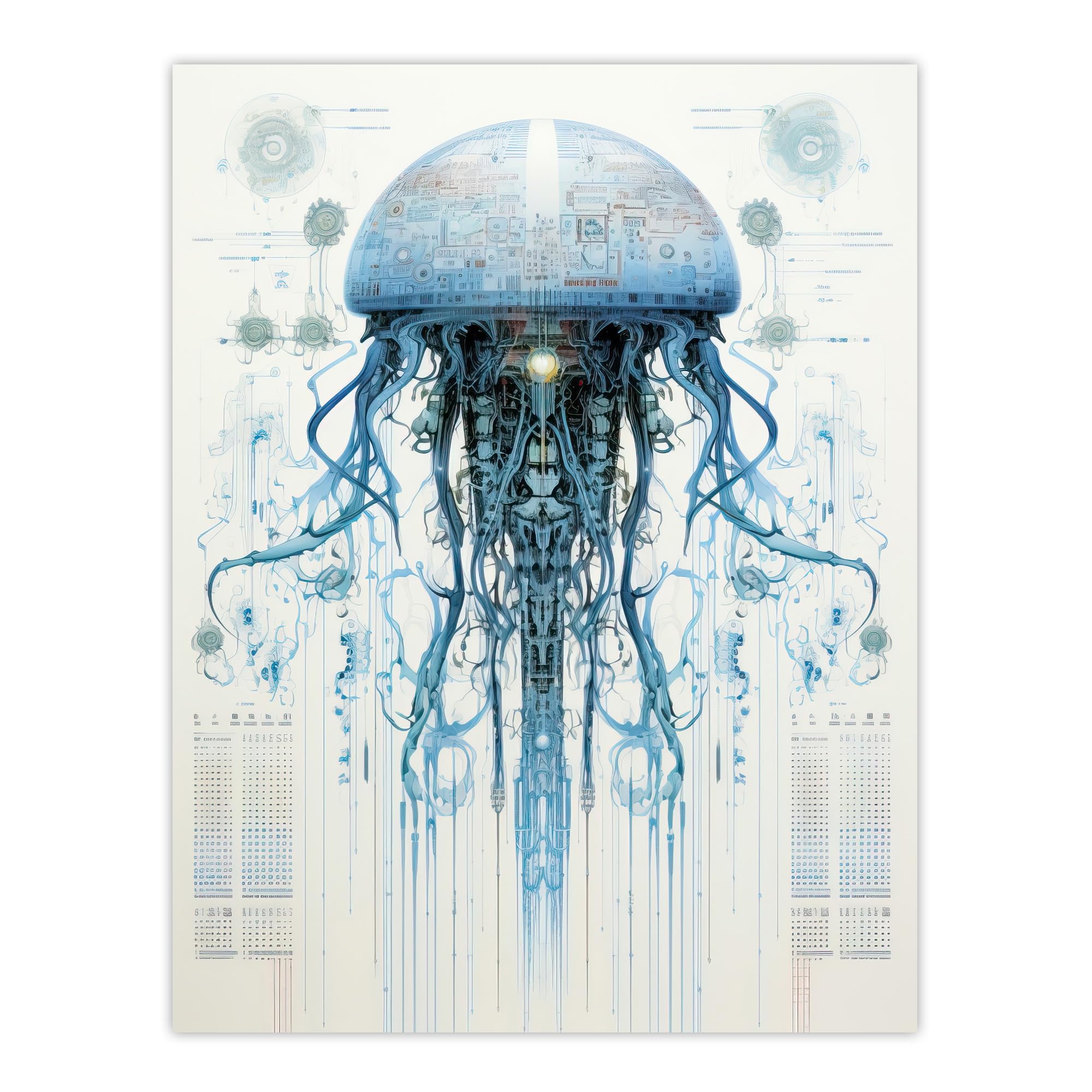 Artery8 Jellyfish Military Robot Hybrid Schematic Blueprint Futuristic Secret Complex Arcane Manuscript Gift For Him Man Cave Extra Large XL Wall Art Poster Print