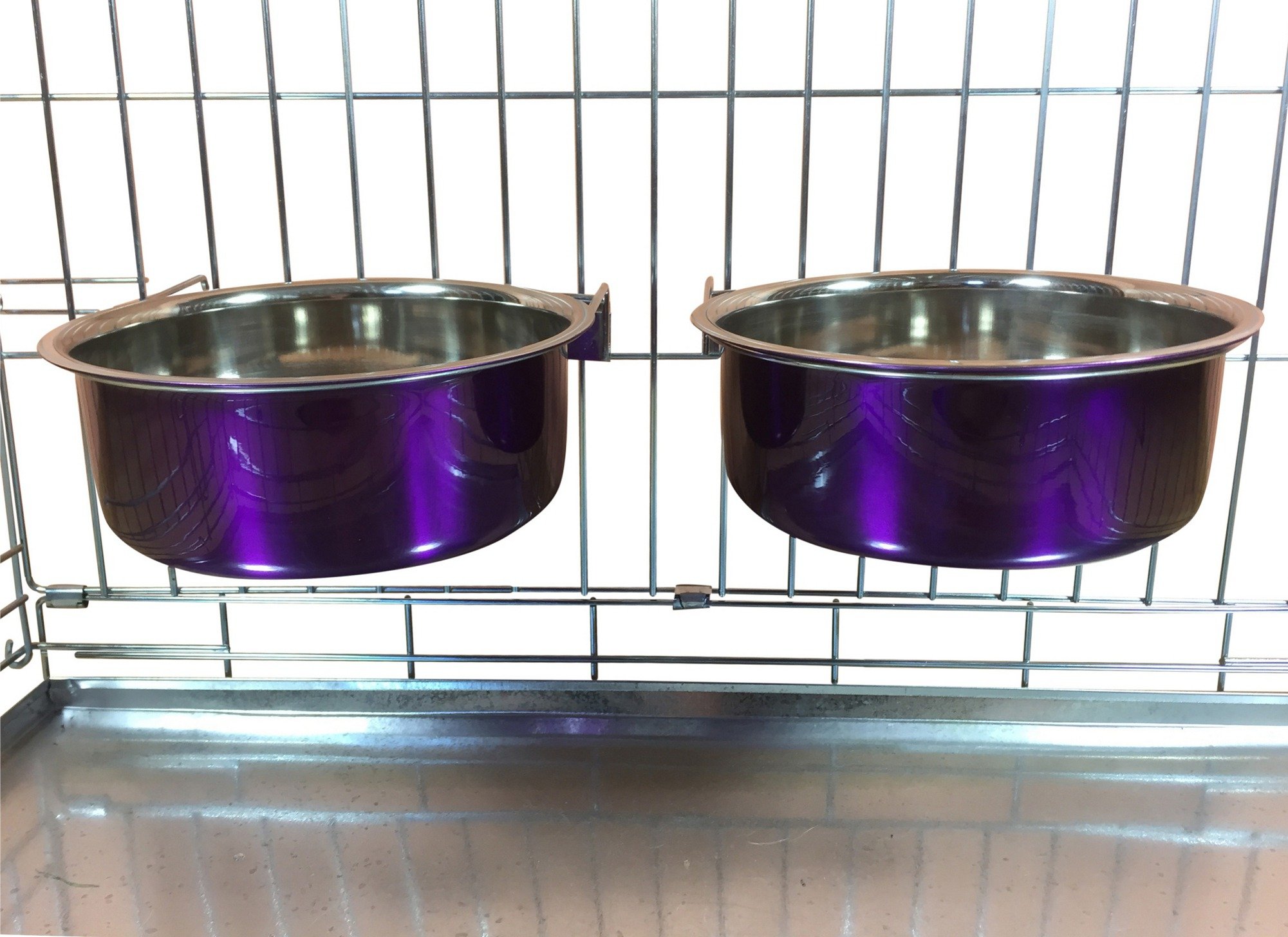 Ellie-Bo Pair of Dog Bowls For Crates, Cages or Pens and 3 Sizes (2.0Ltr Large, Purple)