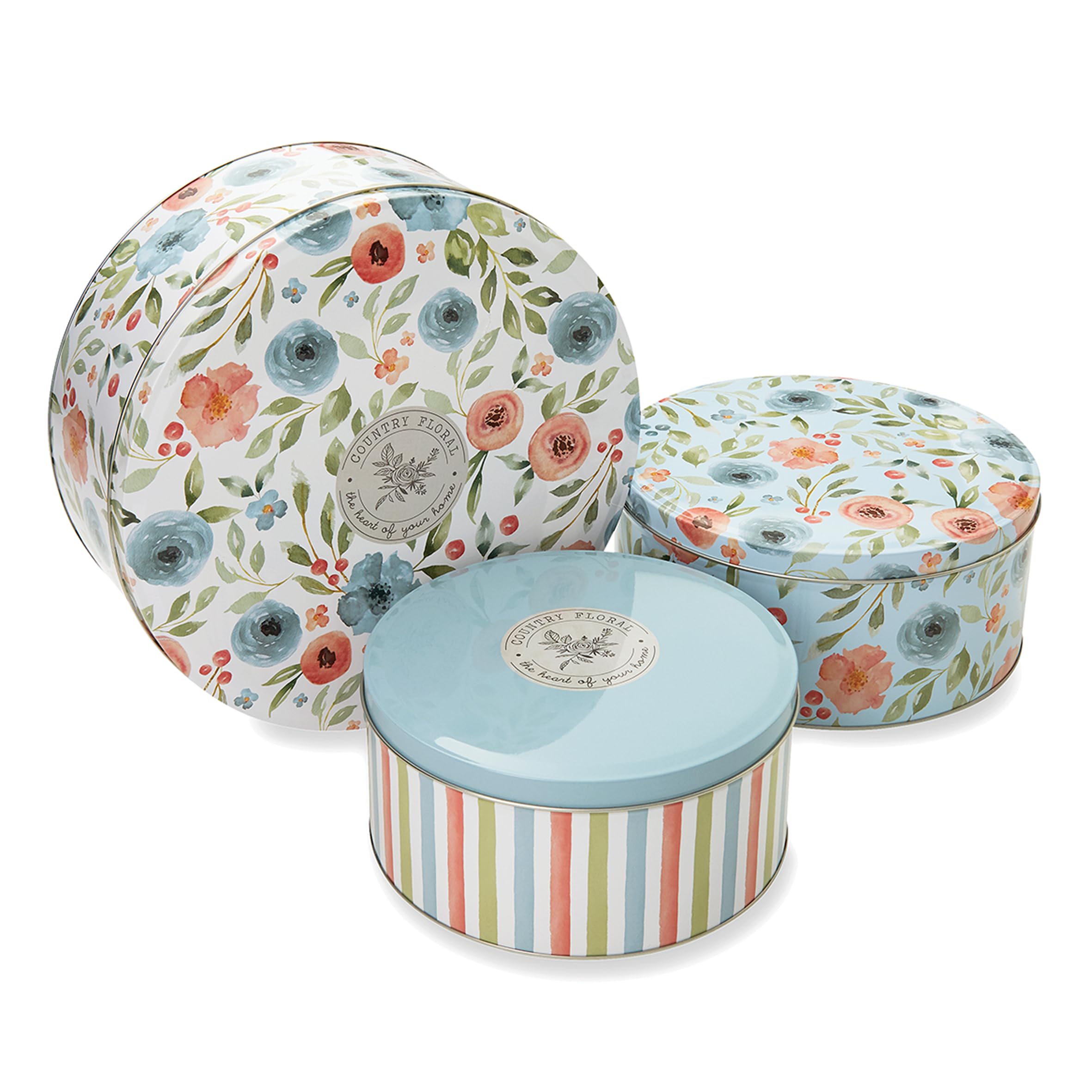 Cooksmart Country Floral Set of 3 Printed Cake Tins | Beautiful Floral Storage Tins for Cakes, Cookies & Treats | Elegant & Practical Kitchen Storage Solution