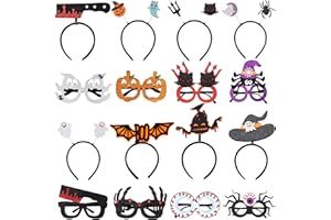 FIINTRWA 16 PCS Cute Halloween Party Headbands and Glasses Frame Set - Halloween Costume Cosplay Party Decoration and Favors