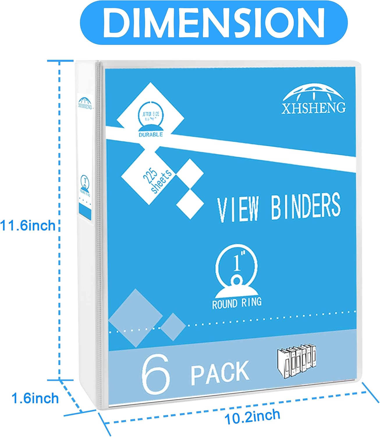3 Ring Binder, 1 Inch, Round Ring, Holds 225 Sheets 8.5"11" Paper, Customizable Clear Cover, for Home, Office, and School Supply, 6 Pack : Office Products