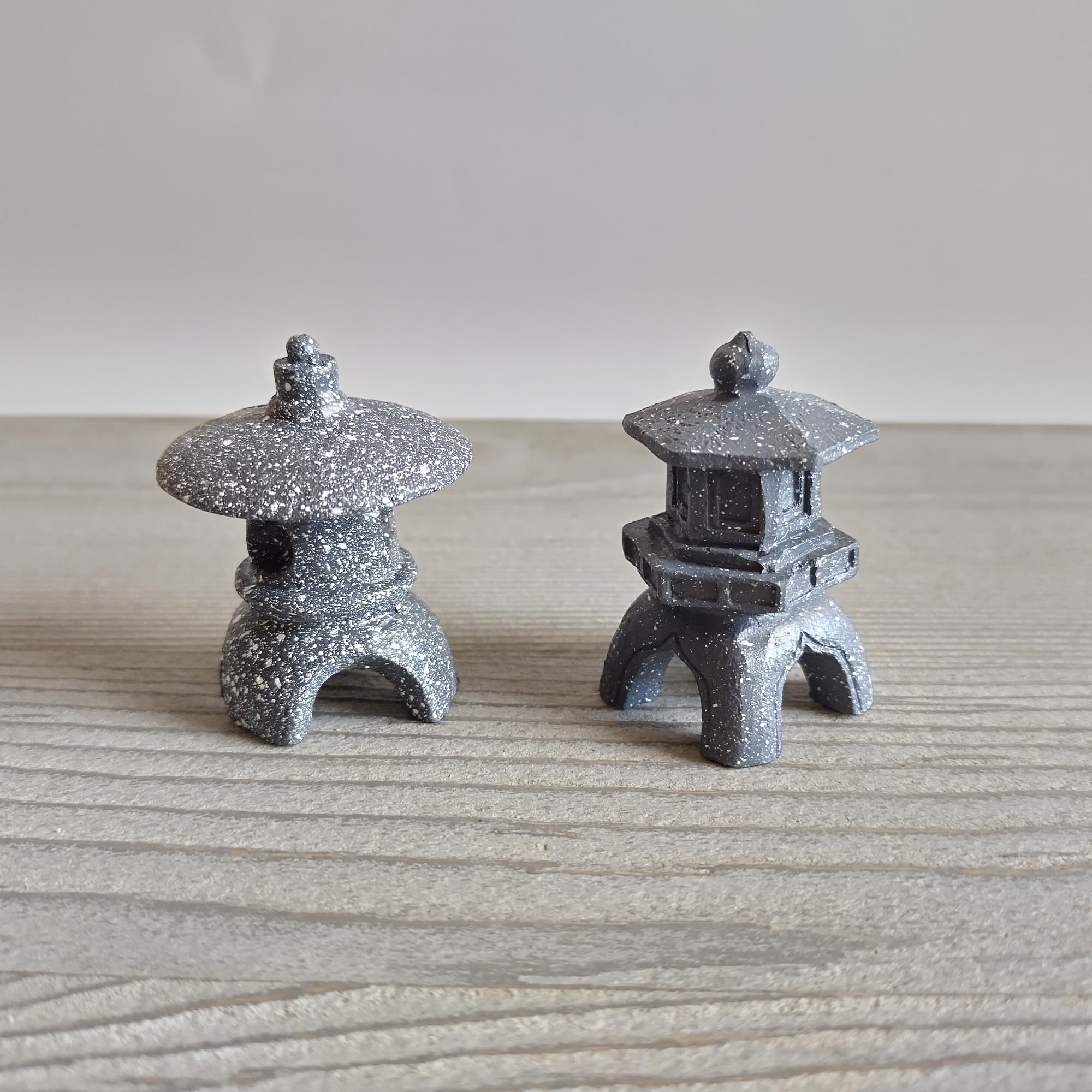 Miniature Japanese Lantern for Tabletop Terrarium, Zen Garden, Fairy Garden, Bonsai Tree Decoration (Twin Pack-Dark Grey)