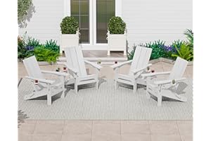 SERWALL Modern Folding Adirondack Chair Set of 4, Weather Resistant HDPE Outdoor Adirondack Chair with Cup Holders, Fire Pit Chairs for Patio Lawn Garden, White