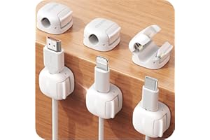 6Pack Cord Organizer, Chfeila Compact Dual Spring & Clasp Lock Cable Management Clips, Adhesive Phone Charger Keeper, Wire Holder for Nightstand/Wall/Car, Home Office Desk Accessories Decor Essentials