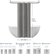 Waterproof Narrow Shower Curtain 92x182cm Grey with Hooks view 5