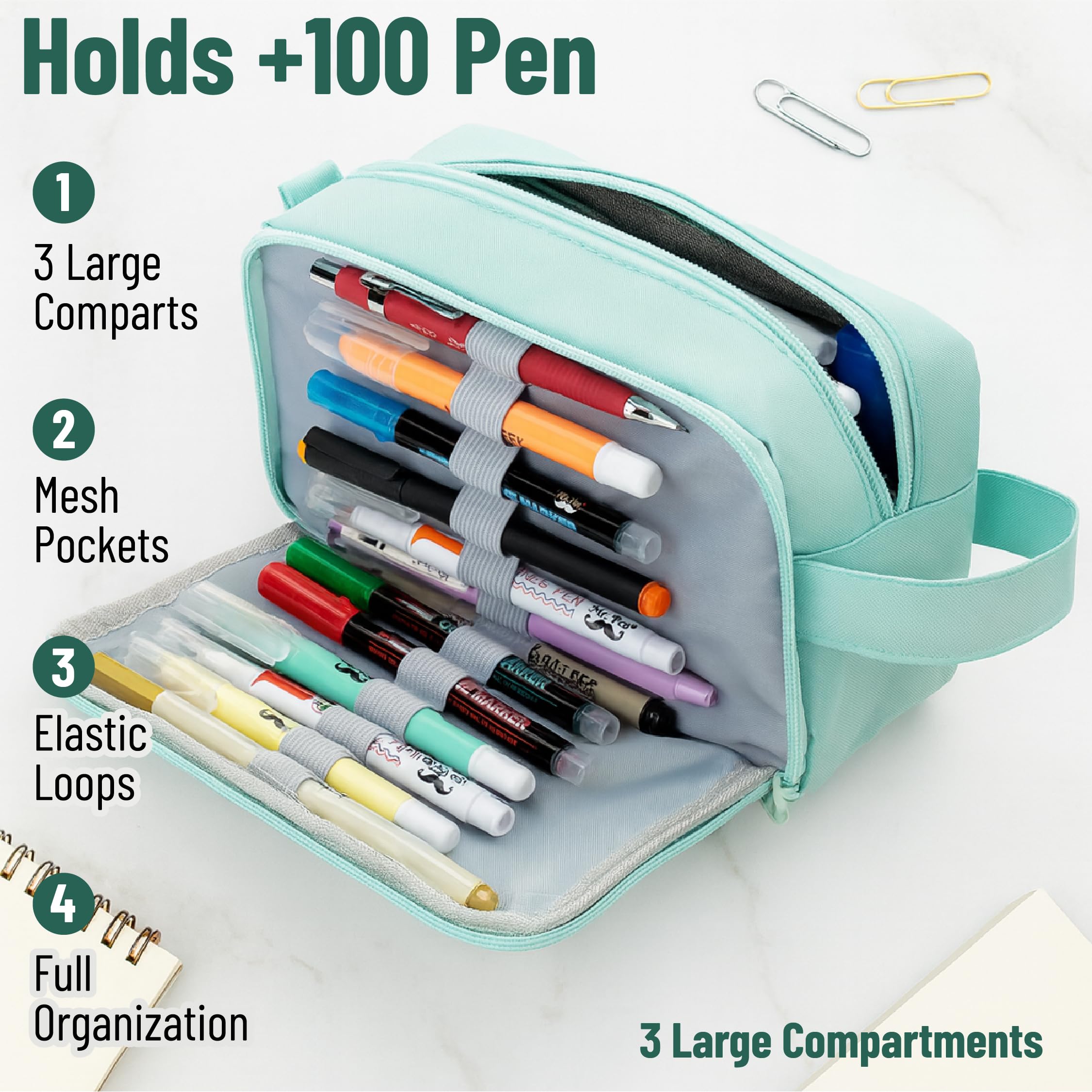 Mr. Pen- Large Capacity Pencil Case, Mint Green, Pencil Pouch, Pencil Bag, Pen Case