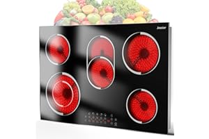Jessier 30 Inch Electric Cooktop - 30 Inches Electric Stove 8400W, 5 Burner Ceramic Stove Top Built-in with Full Metal Frame, 99 Mins Timer, Safety Lock, Pause, Dual Ring, 220V Hard Wired (No Plug)