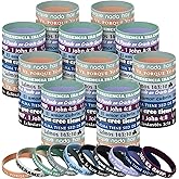 Foilswirl 100 Pcs Spanish Bible Verse Rubber Wristbands Christian Silicone Wristbands Spanish Rubber Bracelets Jesus Inspirational Bracelets for Adult Women Men Religious Gifts Church(Bright)