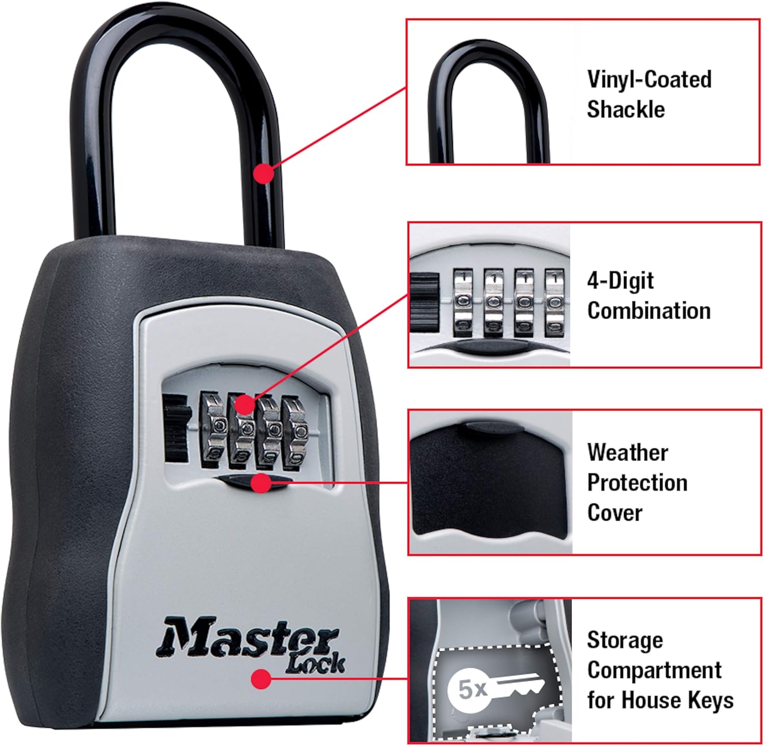 Master Lock 5400D Set Your Own Combination Portable Lock Box, 5 Key Capacity, Black - - 