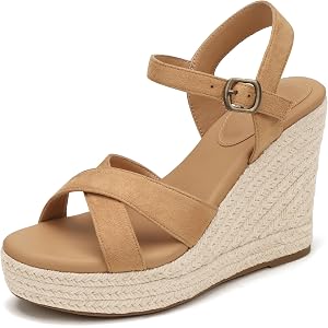 IDIFU Espadrille Platform Wedge Sandals for Women | 4 Inch Ankle Strap Open Toe Wedges Comfortable Casual Dressy Summer Weddi