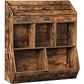 HOOBRO Kids Bookshelf, Toy Storage Organizer, Bookshelf for Kids, 5 Compartments and 3-Layer Shelves, Bookcase Footboard, for Game Room, Playroom, Nursery, School, Rustic Brown FG34CW01