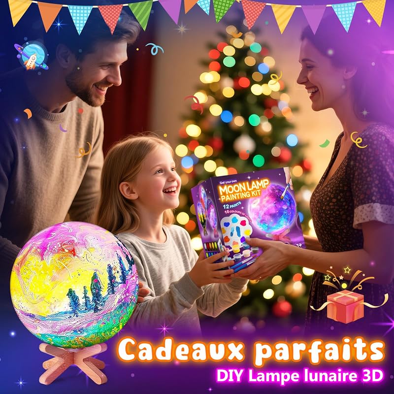 Cadeau Fille 6 7 8 9 10 11 12 Ans,Créatifs Fille 9 10 11 12 Ans Kit Jouet Enfant 5 6 7 8 Ans Activites Manuelles pour Enfants de Peinture Lampe Lune Cadeau Anniversaire Enfant Garcon 6-12 Ans