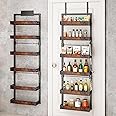 bukfen Over the Door Pantry Organizer, 6-Tier Adjustable Wooden Basket Kitchen Pantry Door Organization and Storage, Heavy-Duty Metal Hanging Kitchen Spice Rack,D6.3 x W17.71 x H50.60 inch,1 Pack