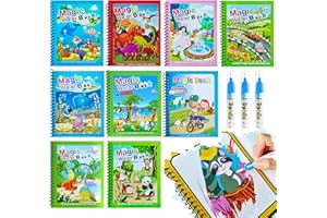 9pack Water Coloring Books, Reusable Water Painting Book, Water Magic Paint Set Drawing Books for Travel Toys Toddlers Educat