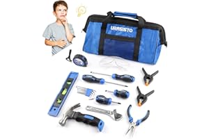 URASISTO 18-Piece Kids Tool Set with Tool Storage Bag, Junior Real Hand Tool Kit for Boys & Girls, Children Learning Tools for DIY Building and Woodworking, Age 8+