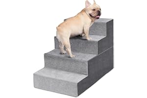Heeyoo Dog Stairs for Small Dogs, 4-Step Dog Steps for High Bed and Couch, High-Density Foam Pet Steps with Supporting Board, Non-Slip Removable Washable Cover, Grey, 18" High