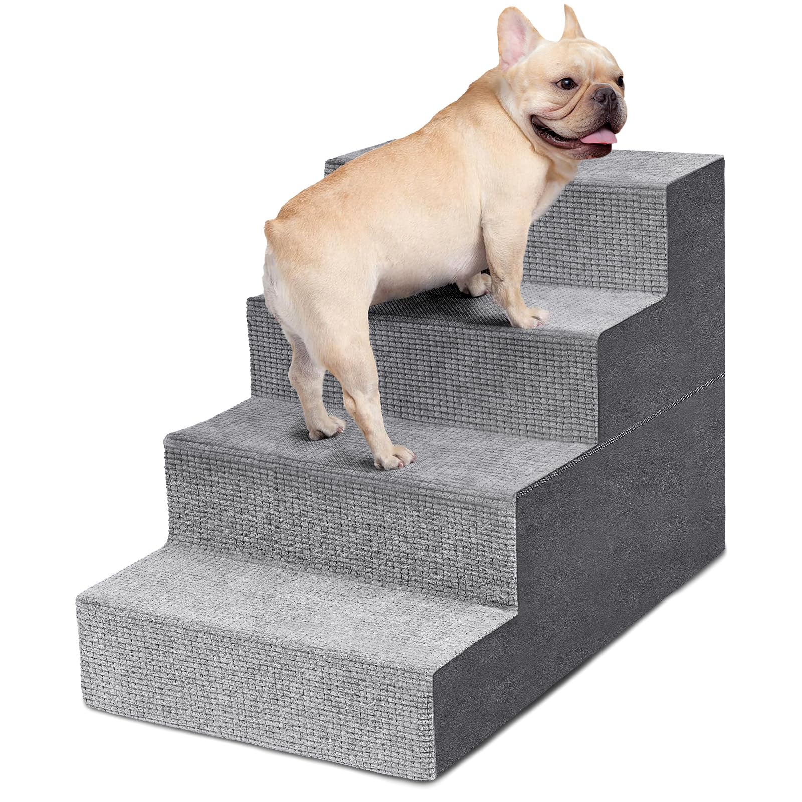 Photo 1 of Heeyoo Dog Stairs for Small Dogs, 4-Step Dog Steps for High Bed and Couch, High-Density Foam Pet Steps with Supporting Board, Non-Slip Removable Washable Cover, Grey, 18" High