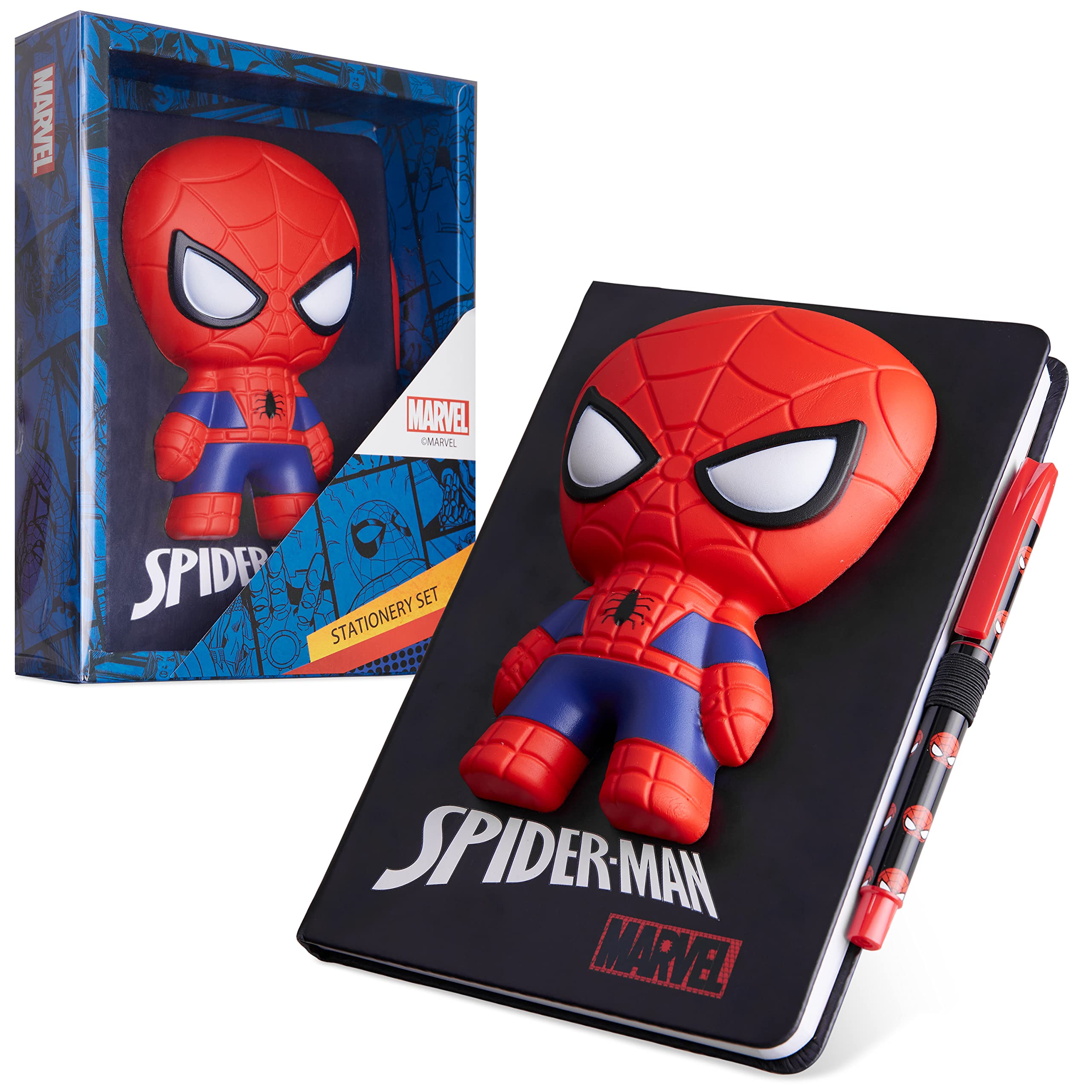 Marvel Spiderman A5 Notebook and Pen Set, 3D Diary Stationery Set Kids Journal for Boys Kids Diaries Spiderman Toys