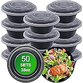 APSIC Round Meal Prep Containers with Lids, 50 Pack 38oz (100-Piece) Disposable Leakproof Take Out Food Storage Containers, Plastic To Go Lunch Boxes, BPA Free, Microwave/Dishwasher/Freezer Safe