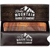 Hair Comb - Wood with Anti-Static and Anti-Snag with Fine and Medium Tooth for Beard, Head Hair, Mustache with Carrying Pouch