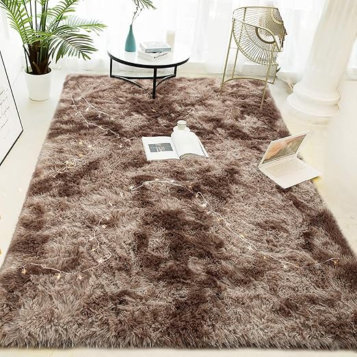 Amazon Com Lochas Luxury Velvet Shag Area Rug Modern Indoor Fluffy Rugs Extra Comfy And Soft Carpet Abstract Accent Rugs For Bedroom Living Room Dorm Home Girls Kids 5x8 Feet Brown Ivory Kitchen