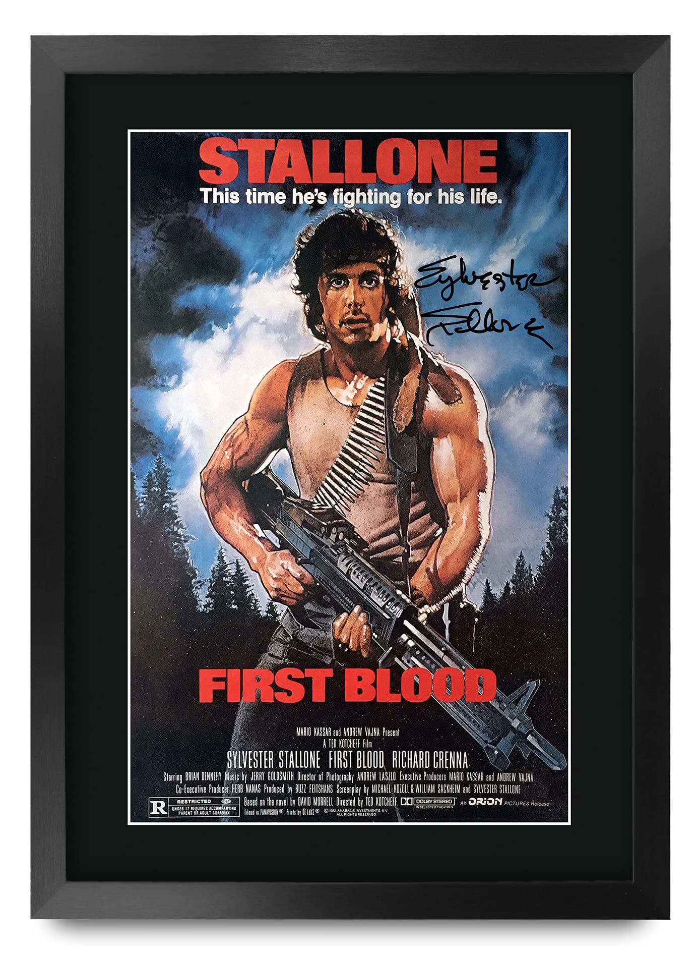 HWC Trading First Blood Sylvester Stallone Rambo Gifts Printed Poster Signed Autograph Picture for Movie Memorabilia Fans - A3 Framed