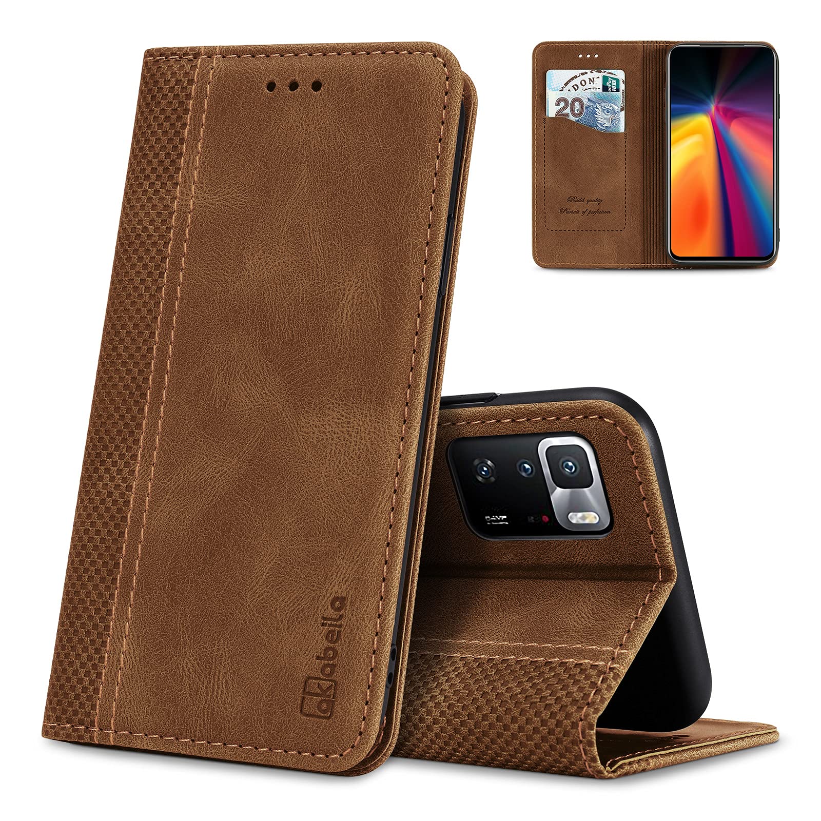 AKABEILA Case for Xiaomi Poco X4 Pro 5G PU Leather Flip Wallet Folio Case Phone Cover with Magnetic Closure Kickstand Card Slots Light Brown