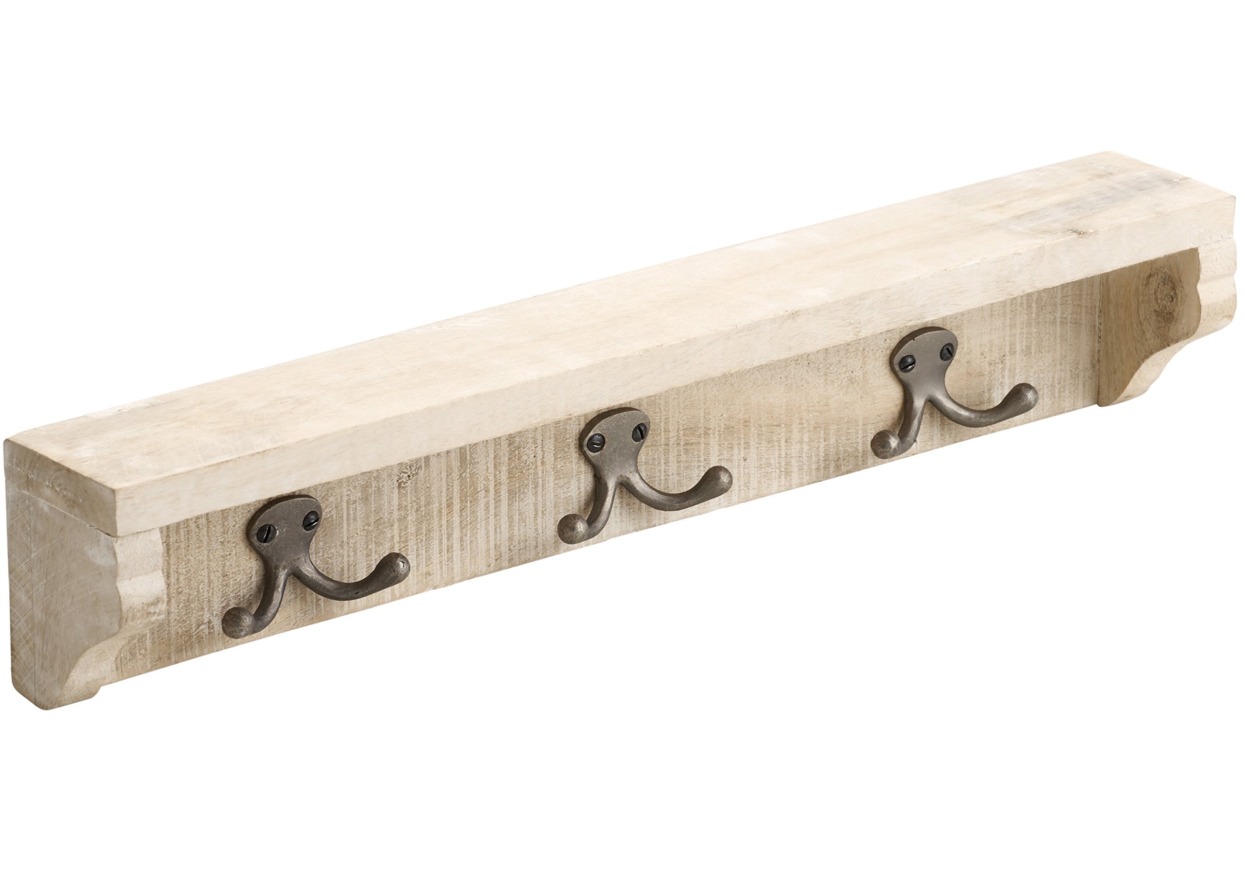 Metafranc Vintage Hook Strip for Hanging, 455 x 90 mm, Mango Wood, 3 Double Hooks, Vintage Style, Coat Rack, Wall Wardrobe, 261867