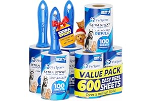 PetLovers Extra Sticky Lint Roller Mega Value Set 600 Sheets for Pet Hair Removal, Dog and Cat Lint Remover 6 Pack