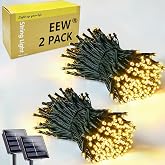 2 Pack Solar String Lights Outdoor 100 LED 66FT Christmas Lights Warm White | 8 Lighting Modes, Memory Function, Auto On/Off, IP65 Waterproof Twinkle Lights for Outside Garden Yard Party Xmas Tree Decor