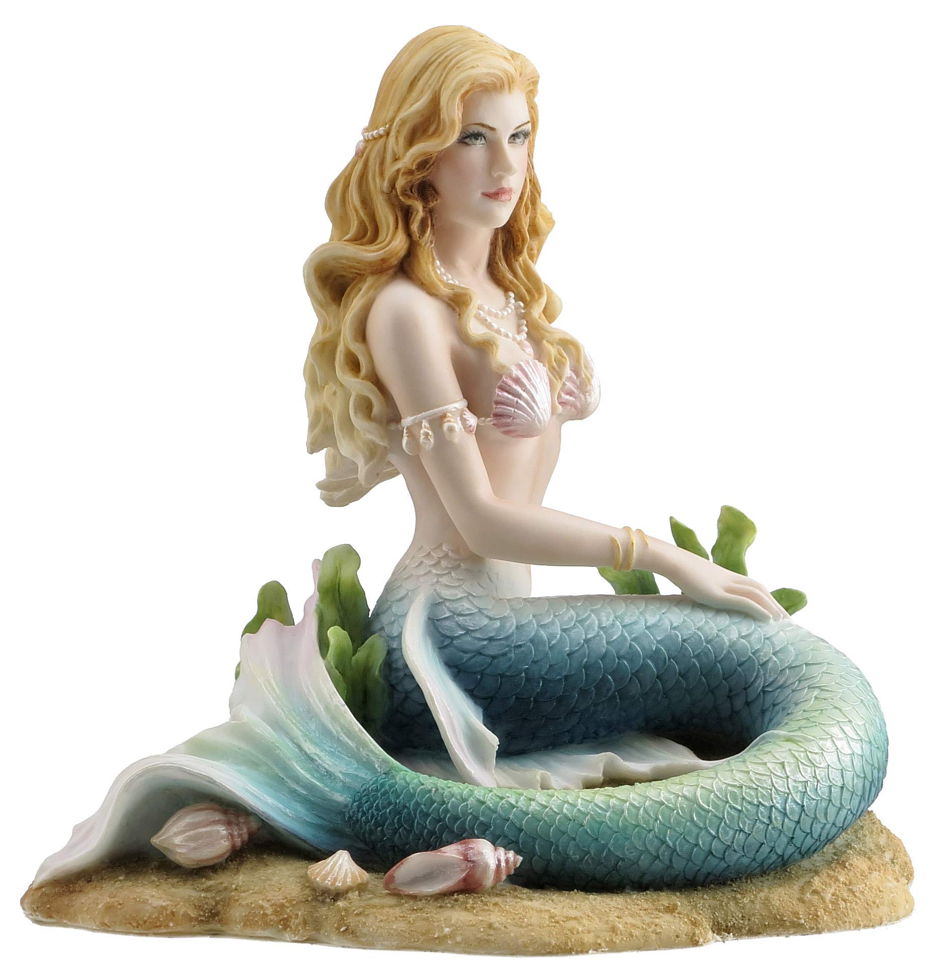 Veronese Design 6 3/4 Inch Enchanted Song Mermaid Sitting on The Ocean Floor Resin Hand Painted Statue