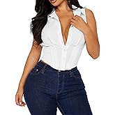 SUNNOW Women's Corset Sleeveless Top with Boning Detail Collar & Button Down Front Smocked Side Cropped Blouse