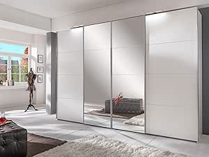 BOMBAY - Armario de puertas correderas (270 cm), color blanco y espejo