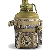Combat Canteen - 64oz Insulated Water Bottle with Paracord Handle, Stainless Steel Water Jug with Rugged Pockets for Keys, Wallet & Phone - Woodland Camo