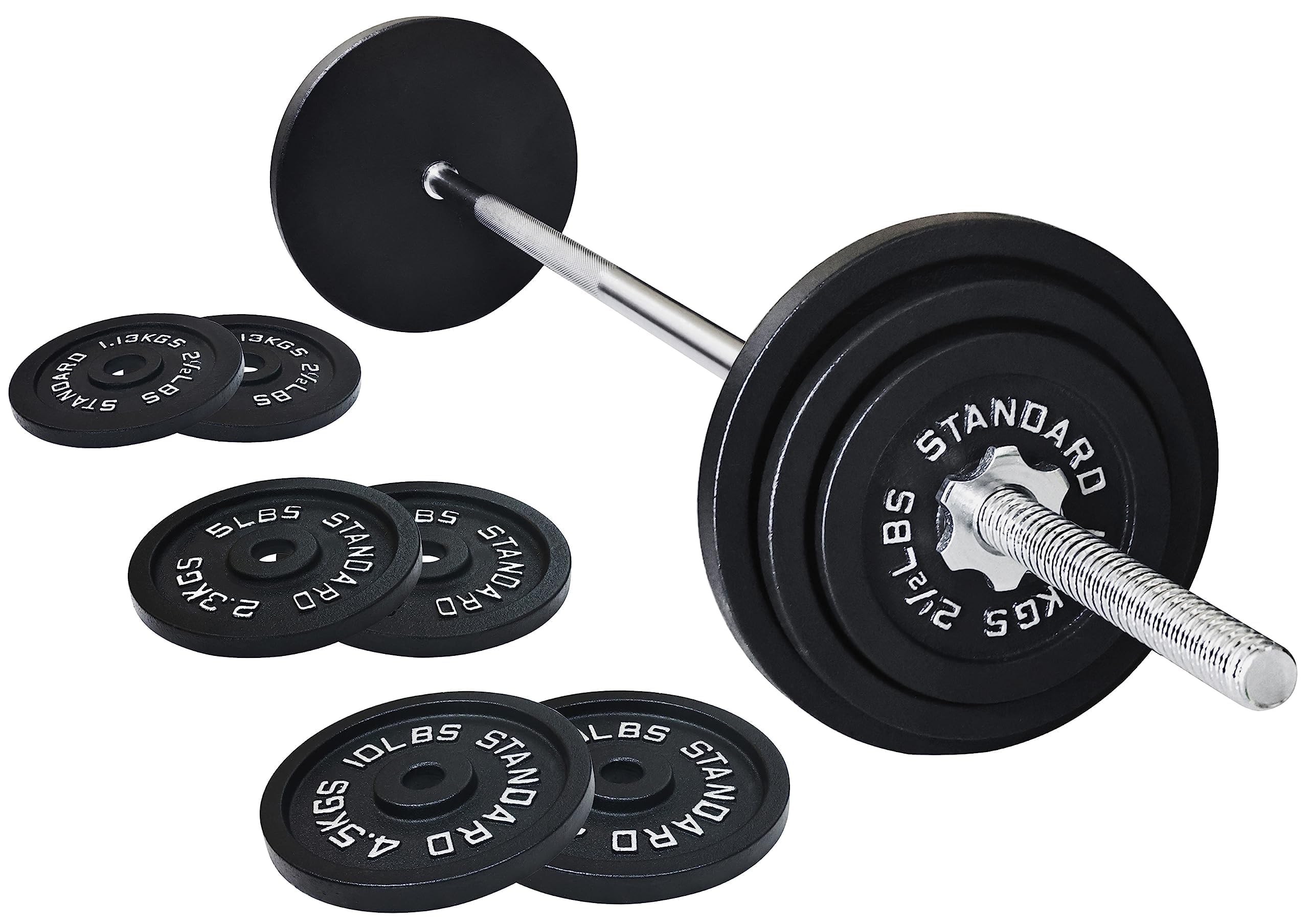 Photo 1 of *Missing Parts* **ONLY BARBELL**
 Barbell, Cast Iron 1" Standard Weight Plates Including 5FT Standard Barbell Bar, 10 Lbs. Barbell Bar