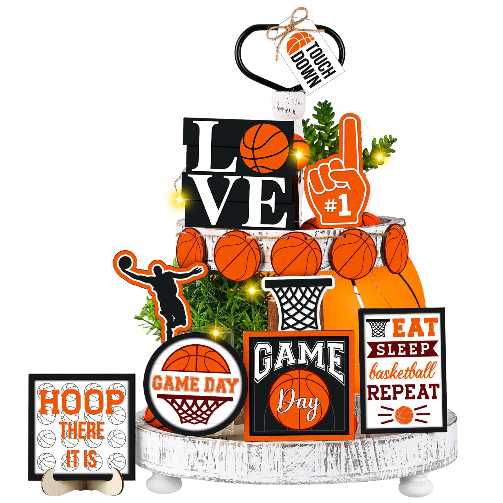 Photo 1 of 13 Pcs Basketball Tiered Tray Decor Wooden Basketball Table Centerpieces Decor Rustic Wooden Sport Game Sign for Fans Theme Party Supplies