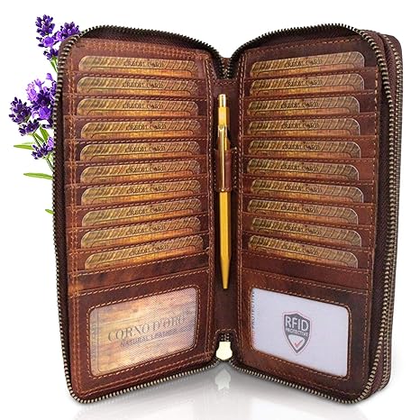 XXL Geldbörse aus Leder I Reisebrieftasche für Damen und Herren I Travel Wallet für Reiseunterlagen I Echtleder Vintage Tasch
