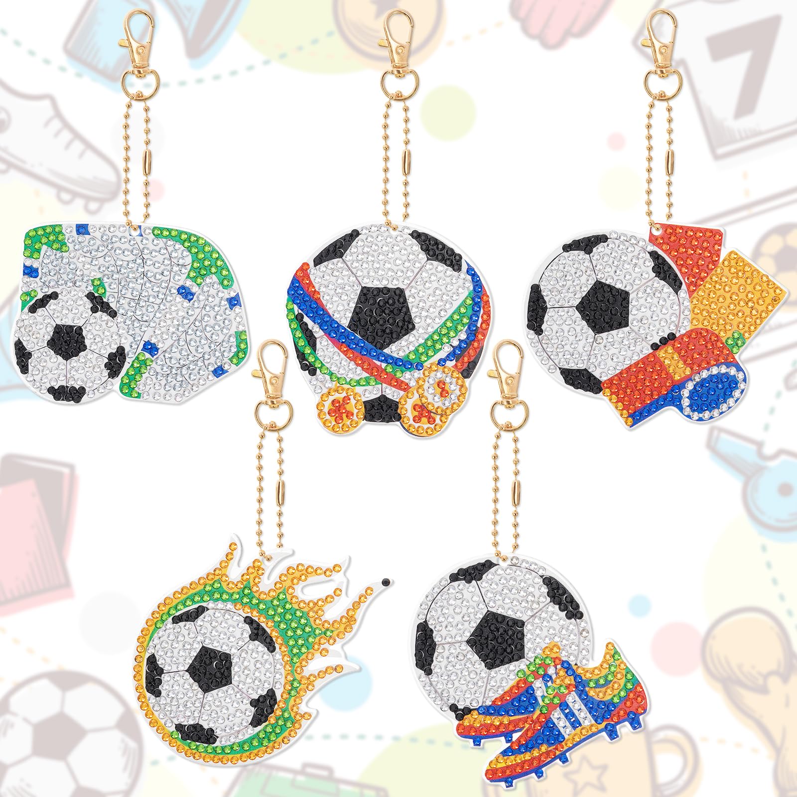JSRQT 5D DIY Diamond Pasted Painting Keychain Kit Football Art Stickers Key Rings Double Sided Full Drill Mosaic Craft Pendant for Backpack Handbag Ornaments Decoration
