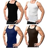 Different Touch Men's Ribbed Tank Tops Square Cut Muscle Ribbed Underwear Shirts
