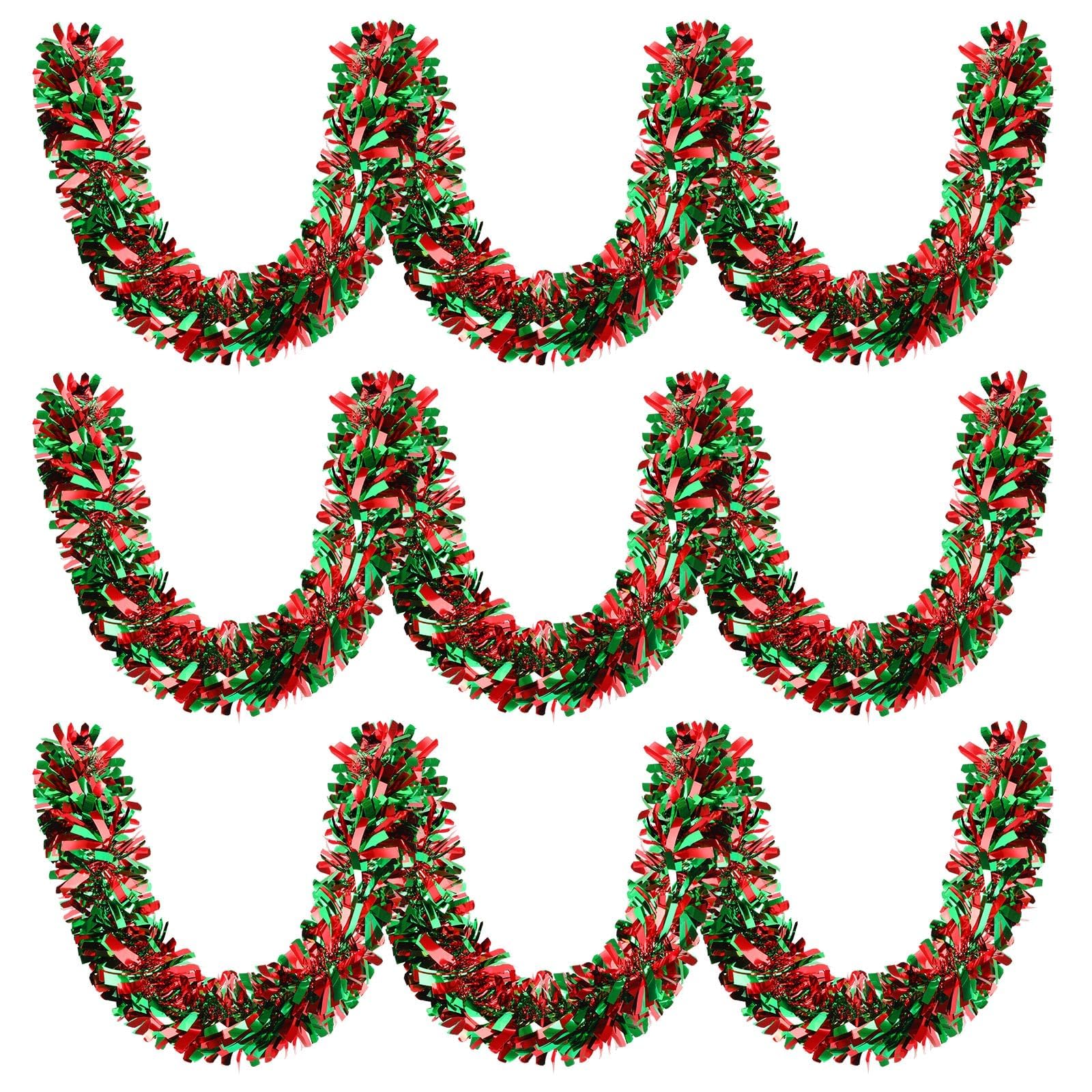MARFOREVER 3 Pcs Christmas Tinsel Garland Tree Decoration Red Green Metallic Tinsel Twist Garland Hanging Supplies for Christmas Holidays New Year Party Indoor Outdoor Home Wall Decor 19.7 Feet