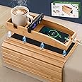 Joy&Grace Couch Arm Tray, 3-in-1 Magnetic Detachable Couch Cup Holder, Bamboo Sofa Armrest Table with Anti-Slip Pad, Sofa Arm