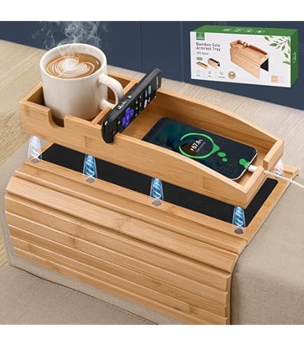 Plateau De Canapé Accoudoir Bambou - Accoudoir Flexible - Antidérapant